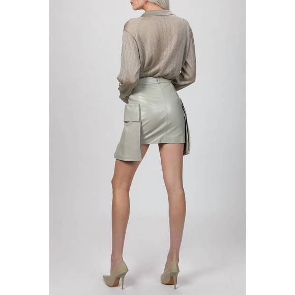 NEW ZEYNEP ARCAY mini cargo leather skirt in fresh breeze - Picture 4 of 5
